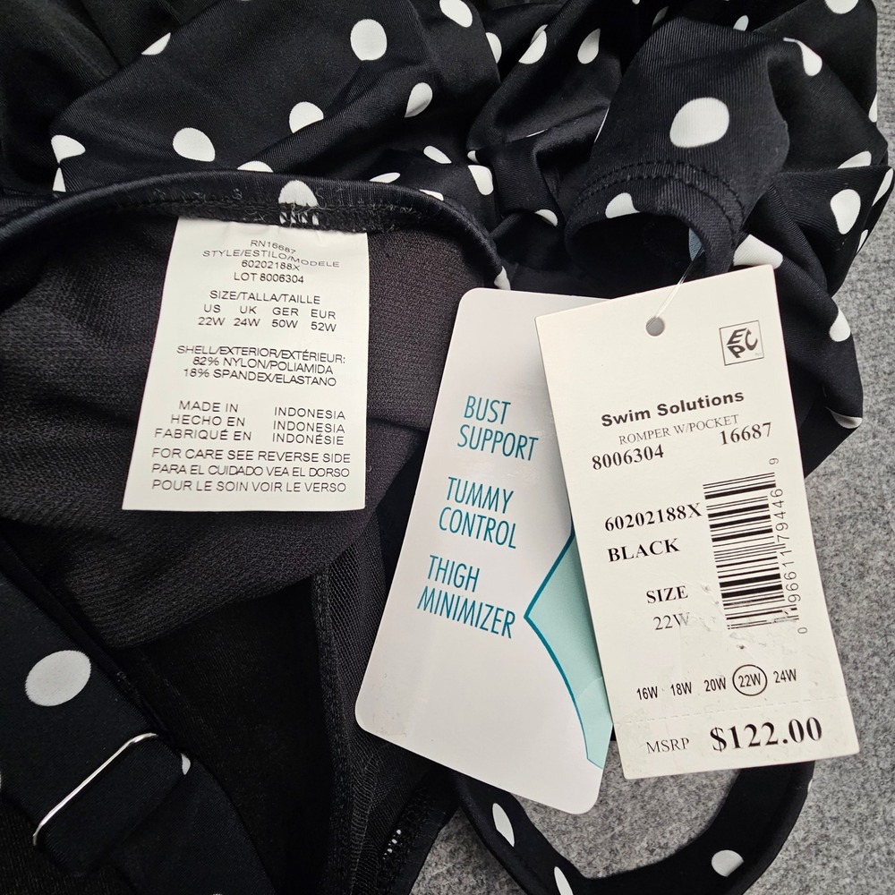 Swim Solutions Romper 22W Black Polka Dot Tummy Control Thigh Minimizer Swimsuit - Picture 9 of 9